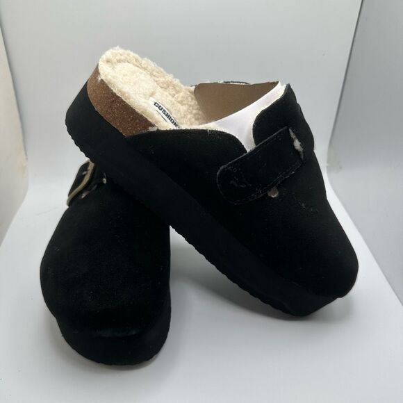 CUSHIONAIRE Women's Granola Fur Genuine Suede Faux Fur Lined Cork Footbed Platfo - Picture 6 of 7